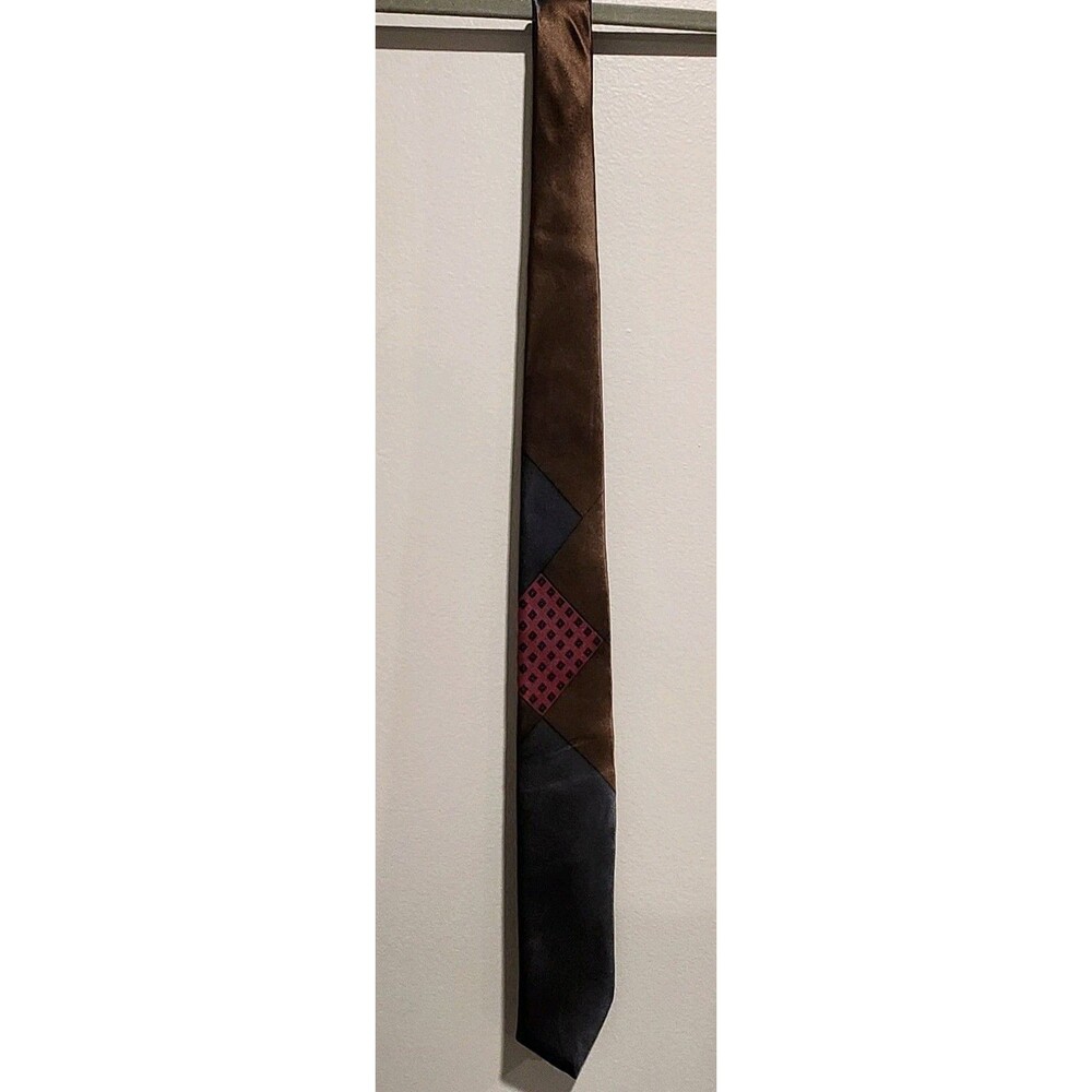 Oscar de la Renta Blue Brown Pink 100% Silk Geometric Pattern Tie